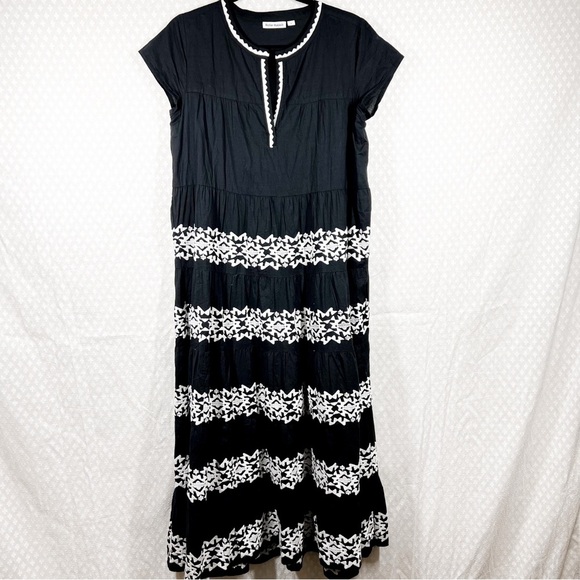 Roller Rabbit Black White Embroidered Tiered Maxi Dress - Picture 1 of 6